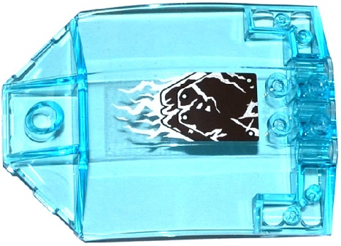 Lego Windscreen 8 x 6 x 2 Curved Sloped Sides with Dark Brown and Silver Armor Plates and White Frost Pattern (Sticker) - Set 70145 / Trans-Light Blue