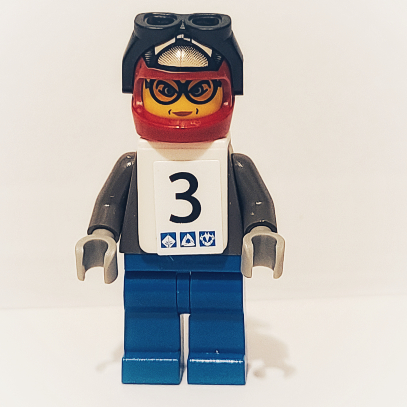 Lego Snowboarder, Dark Gray, Red Helmet, White Vest