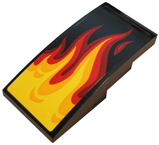 Lego Slope, Curved 4 x 2 with Yellow, Orange and Red Flames Pattern (Sticker) - Set 70667 / Black