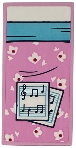 Lego Tile 2 x 4 with Blanket with Flowers, Sheet Music, Medium Azure and White Bedsheet Pattern (Sticker) - Set 41735