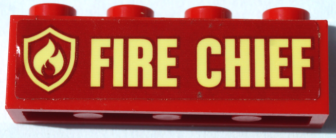 Lego Brick 1 x 4 with Bright Light Yellow Fire Logo Badge and 'FIRE CHIEF' Pattern (Sticker) - Set 60231