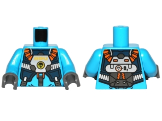 Lego Torso Alien Conquest ADU Soldier with Protection Vest and Breathing Apparatus Pattern / Dark Azure Arms / Dark Bluish Gray Hands