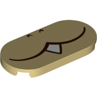 Lego Tile Round 2 x 4 with Mouth, Single Tooth/Fang Print / Tan
