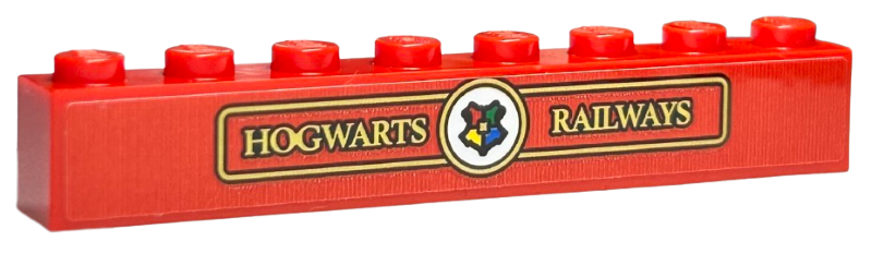 Lego Brick 1 x 8 with Gold 'HOGWARTS RAILWAYS' and Border with Hogwarts Crest / Logo in White Circle Pattern (Sticker) - Set 76423