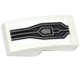 Lego Slope, Curved 2 x 1 x 2/3 with Silver Lines and Pentagon on White Background Pattern (Sticker) - Set 70316