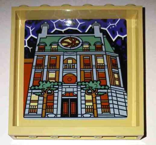 Lego Panel 1 x 6 x 5 with Sanctum Sanctorum, Trees and Dark Purple Sky with White Multiverse Tears Pattern (Sticker) - Set 76261 / Tan