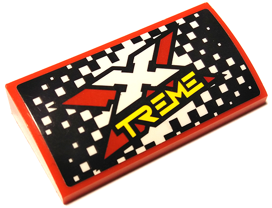 Lego Slope, Curved 2 x 4 x 2/3 with Bottom Tubes with Xtreme Logo on Black and White Checkered Background Pattern (Sticker) - Set 60254