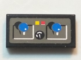 Lego Tile 1 x 2 with Blue Joysticks, Buttons, Knob Pattern (Sticker) - Set 8229 / Black
