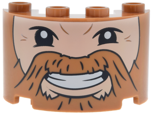 Lego Cylinder Half 2 x 4 x 2 with 1 x 2 Cutout with Beard and Moustache, Black Eyes, Smile with White Teeth and Light Nougat Face Pattern (One Piece Brogy)