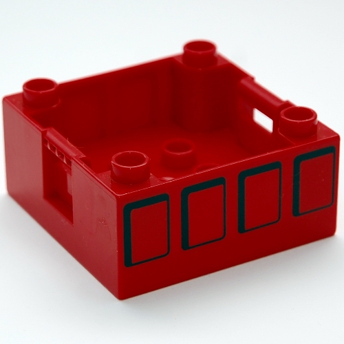 Lego Duplo Container Box 4 x 4 with Studs on Corners with Four Squares Print / Red