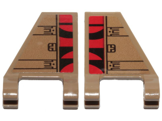 Lego Flag 2 x 2 Trapezoid with Flat Edge with Black Curved Stripes on Red Background and Hull Plates Pattern on Both Sides (Stickers) - Set 75215 / Dark Tan