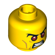 Lego Minifig Head Evil Knight, Red Eyes with Black Bushy Eyebrows and Open Angry Mouth Print [Blocked Open Stud] / Yellow
