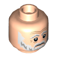 Lego Minifig Head Lor San Tekka, Dual Sided, Gray Eyebrows, Beard, Moustache, White Pupils, Slight Smile / Sad Print [Hollow Stud] / Light Nougat