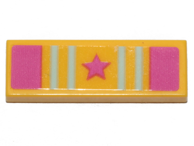 Lego Tile 1 x 3 with Light Aqua and Dark Pink Stripes and Star Pattern (Sticker) - Set 41409