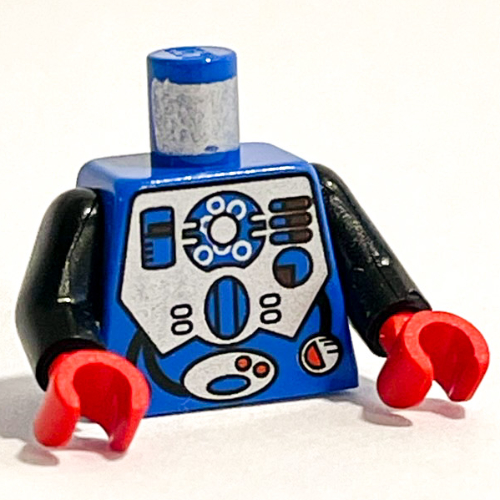 Lego Torso Hydronaut Silver Diving Print, Black Arms, Red Hands / Blue