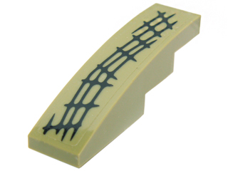 Lego Slope, Curved 4 x 1 with Black Scales Pattern Model Lower Right (Sticker) - Set 70014 / Olive Green
