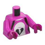 Lego Torso, Magenta Fur, White Belly, Broken Black Heart Print, Dark Pink Arms, Magenta Hands / Dark Pink