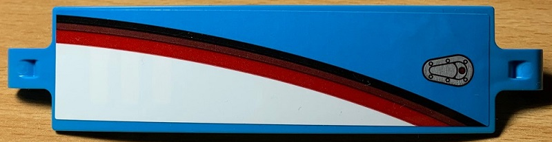 Lego Technic, Panel Curved 3 x 13 with Hood Closing and White, Red, Dark Red and Black Curved Lines Pattern Model Left Side (Sticker) - Set 42077