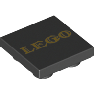 Lego Tile Special 2 x 2 Inverted with Gold LEGO Print / Black