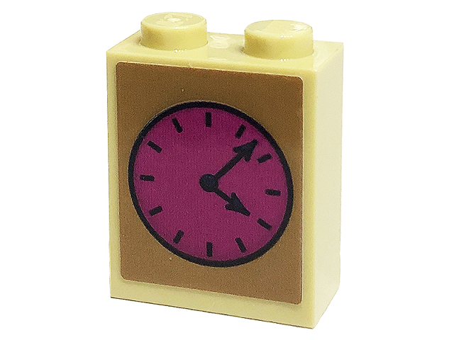 Lego Brick 1 x 2 x 2 with Inside Stud Holder with Magenta Clock Face Pattern (Sticker) - Set 41449 / Tan