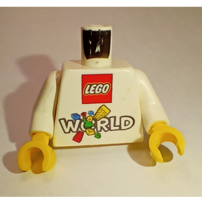Lego Torso, 'LEGO World', '2016 Ik was erbij! www.LEGOWORLD.nl' on Back Print, White Arms, Yellow Hands / White