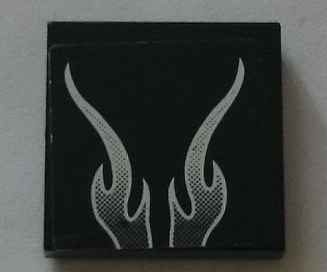 Lego Tile 2 x 2 with Faded White Flames Pattern (Sticker) - Set 8164 / Black