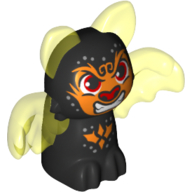 Lego Creature, Shadow Bat Elves, Black Body, Trans-Neon Yellow Wings and Ears with Red Eyes and Nose, Orange Markings Pattern (Furi) / Black