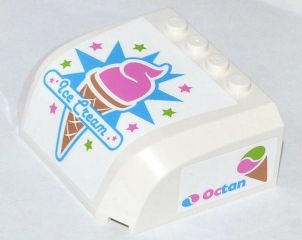 Lego Windscreen 5 x 6 x 2 Curved Top Canopy with 4 Studs with 'Ice Cream' on Front and Octan Pattern on Both Sides (Stickers) - Set 70804
