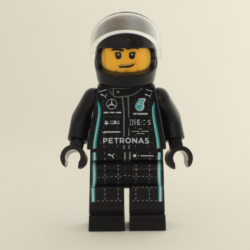 Lego Race Driver, Black Racing Suit with Lime Trim, Black Helmet, Stubble