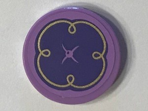 Lego Tile, Round 2 x 2 with Bottom Stud Holder with Purple Cushion with Button and Gold Swirls on Medium Lavender Background Pattern (Sticker) - Set 41101