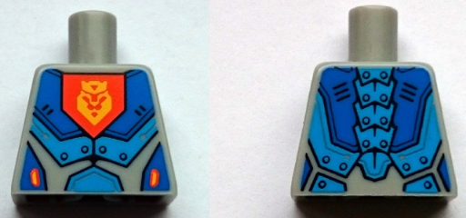 Lego Torso Nexo Knights Armor with Blue and Dark Azure Panels and Yellow Crowned Lion on Orange Pentagonal Shield Pattern / Light Bluish Gray