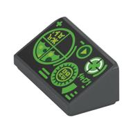 Lego Brick Sloped 30° 1 x 2 x 2/3 with Green Screens and Controls Print / Dark Bluish Gray