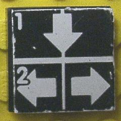 Lego Tile 2 x 2 with White Arrows Down, Left, Right and 1, 2 on Black Background Pattern (Sticker) - Set 8094 / Black