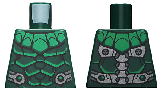 Lego Torso Armor, Green Collar and Highlights, Silver Belt and Electrical Contacts on Back Pattern / Dark Green