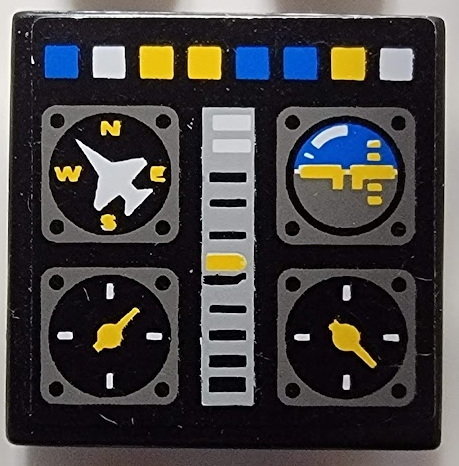 Lego Tile 2 x 2 with Avionics Controls Pattern (Sticker) - Set 8222 / Black