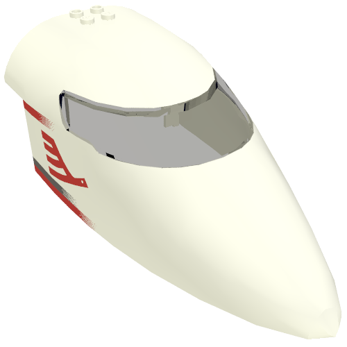 Lego Aircraft Fuselage Curved Forward 8 x 16 x 5 with Trans-Brown Glass with Red Airline Bird and Stripes Print / White