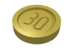 Lego Money / Coin with "30" Sans-serif Type / Chrome Gold