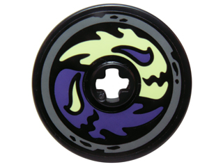 Lego Technic, Disk 3 x 3 with Dark Purple and Yellowish Green Ghost Heads Pattern (Sticker) - Set 70734 / Black