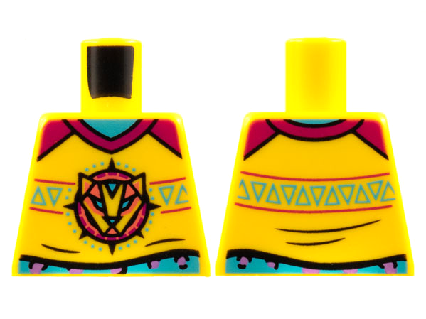 Lego Torso Medium Azure Neck, Magenta Collar, Leopard Logo Pattern / Yellow