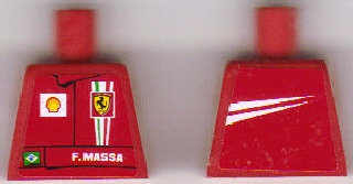Lego Torso Racers Ferrari Front, White Streak Back (Stickers) with F. Massa Name Pattern / Red