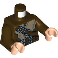 Lego Torso Coat with Fur Lining, Shoulder Strap and Double Silver Belt Print, Dark Brown Arms, Light Nougat Hands / Dark Brown