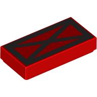 Lego Tile 1 x 2 with Black Square, Cross Print
