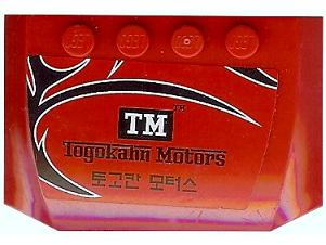Lego Wedge 4 x 6 x 2/3 Triple Curved with 'Togokahn Motors' Pattern (Sticker) - Set 8159 / Red