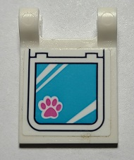 Lego Flag 2 x 2 Square with Flat Edge with Pet Door / Flap with Dark Pink Paw Print Pattern (Sticker) - Set 41340 / White