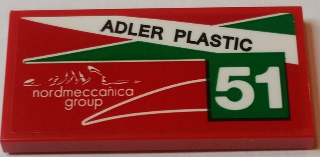 Lego Tile 2 x 4 with 'ADLER PLASTIC', '51' and 'nordmeccanica group' Pattern Model Right Side (Sticker) - Set 75908 / Red