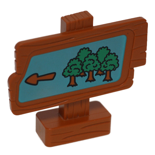 Lego Duplo Sign, Wood Grain with Trees and Arrow Print / Dark Orange
