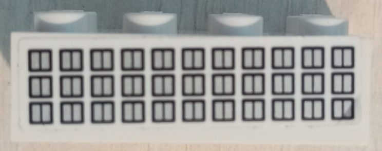 Lego Brick 2 x 4 with 33 Silver Windows with Dark Blue Outlines Pattern (Sticker) - Sets 40227 / 40318 / White