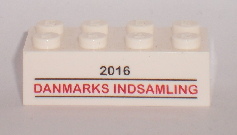 Lego Brick 2 x 4 with '2016 DANMARKS INDSAMLING' Pattern / White