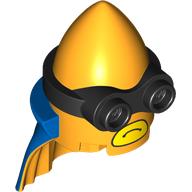Lego Minifig Head Special, Minion, Cone, Black 2-Eyed Goggles Pattern, Blue Cape, Yellow Mouth print / Bright Light Orange