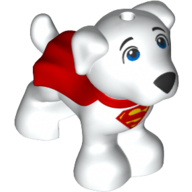 Lego Animal, Dog, Hole on top of Head, Blue Eyes, Superman Logo, Red Collar and Cape Print (Krypto) / White